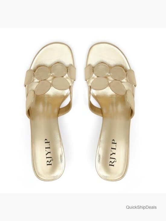 Leather Kitten Heel Mules Circle Cutout Slip On Slides Sandals - Picture 5 of 5